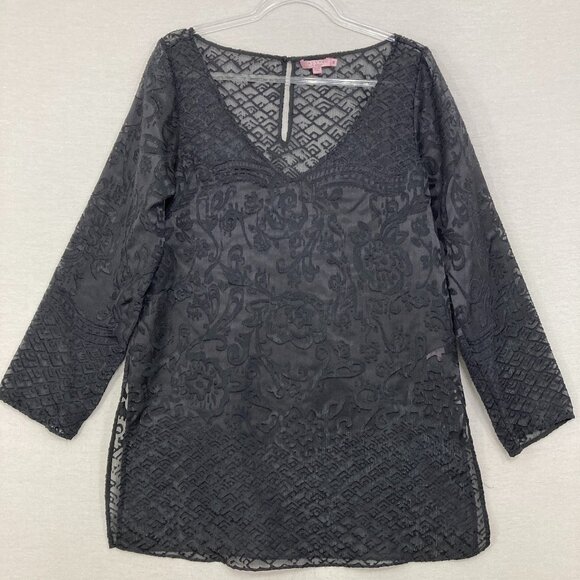 Calypso St. Barth Medium Gray Artsy Art to Wear Textured Side Slit Sheer Top - Picture 1 of 11